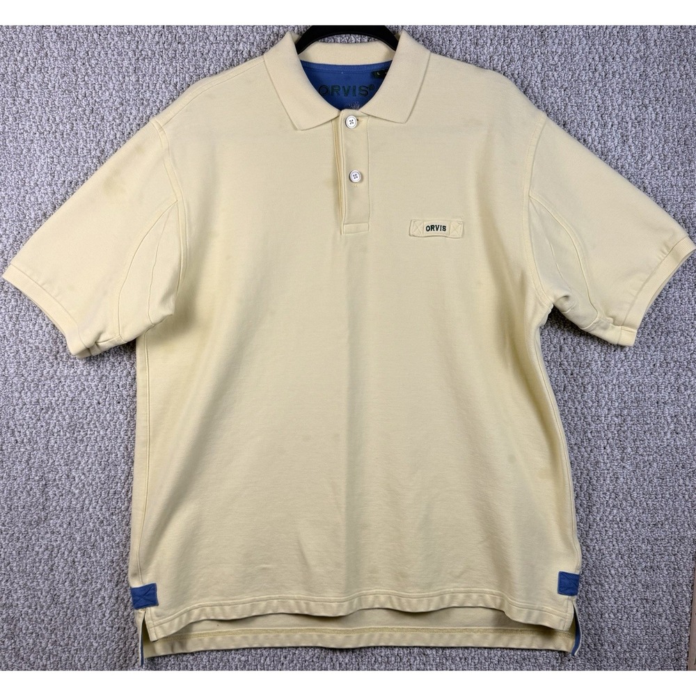 Orvis Polo Shirt Mens Large Yellow Cotton Short Sleeve Casual Logo Golf